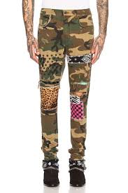Black And Red Amiri Jeans Amiri Green Brown Camo Art Patch Jeans Modesens Patched Jeans Browning Camo Camouflage Pattern