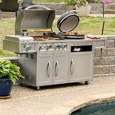 Mm Gas Kamado Combo Grill 4 Burners Side Searing Burner And Motorized Rostisserie Stainless Steel Includes Grill Green Lawn Garden Store Gas Grill Outdoor Kitchen Combo Grills