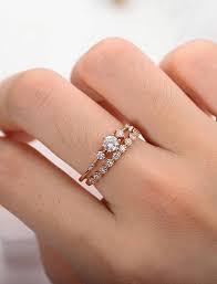 Moissanite Engagement Ring Rose Gold Vintage Diamond Wedding Ring Set Dainty Antique Brilliant Bridal Half Eternity Promise Moissanite Engagement Ring Rose Gold Diamond Wedding Bands Rose Engagement Ring