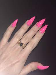 Acrylic Pink Stiletto Nail Pink Stiletto Nails Rhinestone Nails Pink Stilettos