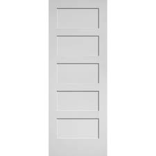 Masonite 30 In X 80 In Mdf Series Smooth 5 Panel Equal Solid Core Primed Composite Interior Door Slab 14117 The Home Depot
