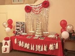 Birthday Backdrop Red And White Tablescape My Dads 60th Birthday Party The Silver Foil B Red Birthday Party White Party Decorations Silver Party Decorations