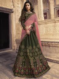 Olive Green Embroidered Silk Designer Lehenga Choli Semi Stitched Designer Lehenga Choli Silk Lehenga Green Lehenga