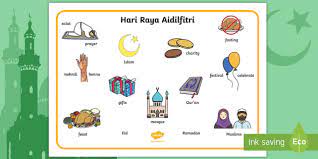 Flat design hari raya aidalfitri white crescent moon. Hari Raya Aidilfitri Word Mat Teacher Made