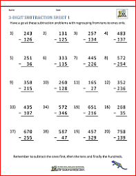 Subtracting with all regrouping (a). 3 Digit Subtraction Worksheets