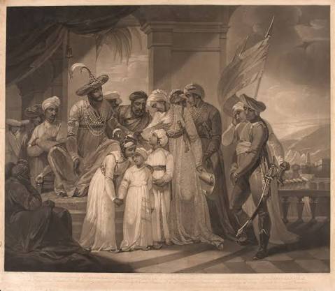 Tippoo Sultaun delivering to Gullumalli the Vakeel his two sons' | Online Collection | National Army Museum, London
