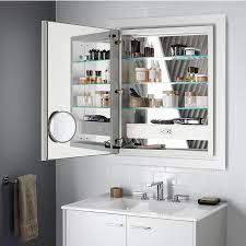 Kohler Verdera Mirrored Single Door Lighted Medicine Cabinet Size 24 X 30 X 5 19 Alumin In 2021 Lighted Medicine Cabinet Mirror Cabinets Bathroom Medicine Cabinet