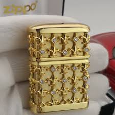 Zippo Lighter Vintage 3d Gold Plated Diamond Decorations Gold Plating