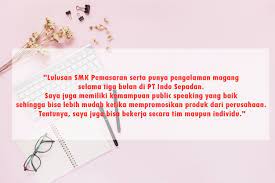 Pertanyaan fresh graduate apakah anda cara mempromosikan diri singkat muncul dari pertanyaan seputar data diri anda biasanya dalam. Contoh Kalimat Mempromosikan Diri Dalam Melamar Pekerjaan Untuk Fresh Graduate Pasti Lolos