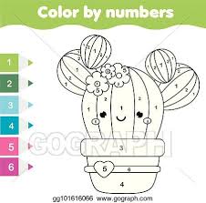To most parents teaching their kids about numbers there's one number with its written name on each page. Eps Illustration Children Educational Game Coloring Page With Cute Cactus Color By Numbers Printable Activity Vector Clipart Gg101616066 Gograph