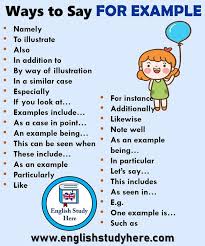 28 Ways To Say For Example In English Yazma Ingilizce Deyimler Okuma Calismasi In 2020 Essay Writing Skills Writing Words English Vocabulary Words