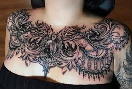 Large Mirros Leaves Rhinestones Chest Tattoo Ideas Black Top Hair Chest Tattoos For Women Tattoos For Women Full Chest Tattoos