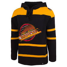 The latest hockey team logo has been modified once, yet 1952 — 1964 the very first logo of vancouver canucks depicted a skating hockey player, drawn in the blue, white, and red color palette. Vancouver Canucks 47 Brand Lacer Jersey Hoodie Max Performance Sports More
