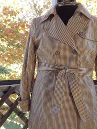 Plaid Rain Coat Womens Brown Trench Vintage Plaid Coat Brown Plaid Cotton Coat And Belt Short Trench Coat Womens Us Size 10 Medium