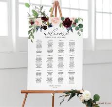 Marsala Wedding Seating Chart Sign Template Printable Floral Seating Chart Poster Watercolor Flowers Seating Board Burgundy Chart Isl 016