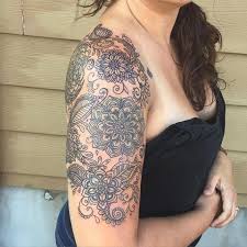 Mandala Upper Arm Tattoo Mandala Flower With Paisley Pattern Tattoo On Right Half Sleeve Tattoosformen Cuff Tattoo Pattern Tattoo Paisley Tattoo