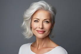 Mature beauty charisma in gray backdrop