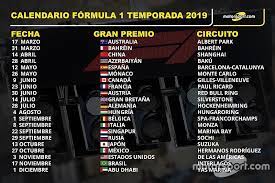 Horarios indicados en hora local de españa gmt +01:00. La Fia Confirma El Calendario Definitivo De Formula 1 Para 2019