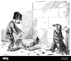 The Gallic cock is unhanded at the enchained Roman eagle, attack on the  Roman Republic, caricature by John Leech cartoon from P Stock Photo - Alamy