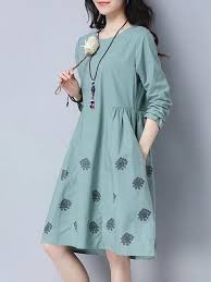 Women Daytime Cotton Long Sleeve Pockets Floral Dress With Images Country Chic Dresses Long Sleeve Vintage Dresses Ladies Mini Dresses