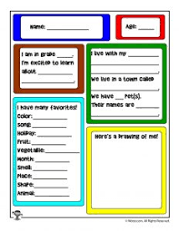 I thought this was creative way to display some unique shapes, while still maintaining a cohesive theme. Printable About Me Worksheets Woo Jr Kids Activities