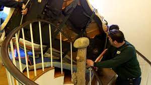 If you have to move the keyboard down the stairs, try using a plank to ensure the keyboard stays upright. Moving A Grand Piano Down A Spiral Staircase At Settlement Music School S Former Jenkintown Branch Youtube
