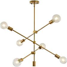 Sputnik Chandelier Lighting Fixture 6 Light Brushed Brass Finish Mid Century Modern Pendant Lighting Industrial Vintage Semi Flush Mount Ceiling Light For Dining Room Bedroom Kitchen Ul By Xilicon Amazon Com
