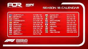 The australian race has been the first race on the f1 calendar since moving to melbourne in 1996 though there have been one or two exceptions over the years. Race Calendar Aor F1 2019 Leagues Season 18 Apexonlineracing Com