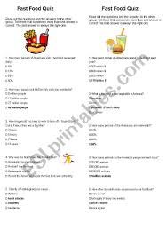 Challenge them to a trivia party! 2 Fast Food Quizzes Esl Worksheet By Gretel