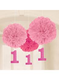 1st Birthday Pink Fluffy Hanging Decorations 16 Pack First Birthday Decorations 1st Birthday Girls Birthday Decorations