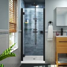 Lumen 40 W X 72 H Hinged Semi Frameless Shower Door Frameless Hinged Shower Door Shower Doors Black Shower Doors