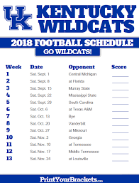 2018 Printable Kentucky Wildcats Football Schedule Kentucky Wildcats Football Kentucky Wildcats Kentucky Football