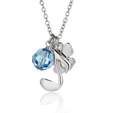 Swarovski Gems Tasli Aquamarine 925 Ayar Gumus Yonca Solfej Kolye Yb31 Kolyeler Gumus Swarovski
