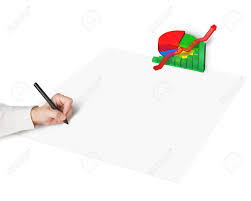 hand drawing on paper with 3d chart isolated in white