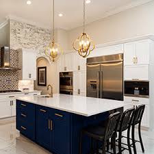Coastal cottage remodel with white kitchen cabinets and navy blue kitchen island, open shelves, hardwood floors, shiplap, pendant lighting and tile the use of white cabinets helps balance the space and allows the navy island to shine. Navy Cabinets Popular Cabinet Color Trend Queen Bee Of Honey Dos
