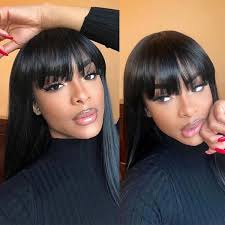 Short Bob Wig with Bangs Machine Made Human Hair Wig