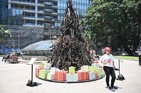 Installation piece for sunstudios australia sydney. Burnt Christmas Tree Erected In Heart Of Sydney To Support Bushfire Victims Huffpost Australia