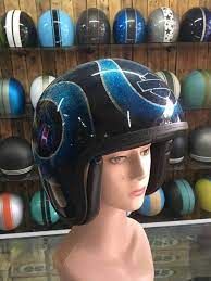 Custom Motorcycle Half Helmet With Blue Harley Davidson Skull Airbrush Painted Unbranded Motorcycle