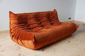 Add a small brass table, a wooden sideboard or a flea market find with vintage flair and this young classic makes furnishing dreams come true. Orange Amber Velvet Tissue Togo 2 Seat 3 Seat Sofa Set By Michel Ducaroy For Ligne Roset 1970s Set Of 2 For Sale At Pamono