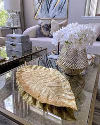 This Large Gold Metal Leaf Tray Is The Ultimate Coffee Table Piece Whether You Have Gold Or Silver Tones In Gold Tray Decor Metal Leaves Decor Cozy Room Decor