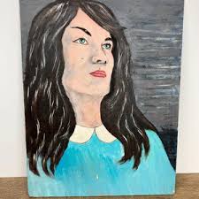 VINTAGE OIL PAINTING, Portrait of Lady, Room Interior Scene, Mid Century  Art.