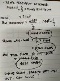 Check spelling or type a new query. Jumlah Siswa Laki Laki Yang Mengikuti Ujian Adalah 5 12 Dari Jumlah Siswa Perempuan Diketahui Juga Brainly Co Id