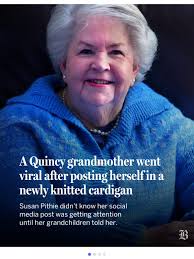 In other news with the Santa Beanie, @pithiesusan, the viral “knitting  grandma” in her beautiful blue knitted cardigan was busily knitting one of  my Santa Beanie hats when she was interviewed by