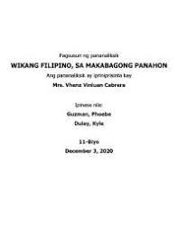 Wikang Filipino Sa Makabagong Panahon Docsity