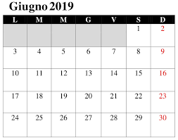 Calendario Giugno 2019 Da Stampare