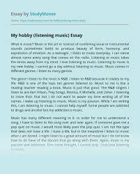 My Hobby Is Listening To Music Essay Example In 2020 Essay Examples Essay Writing Skills Music Essay