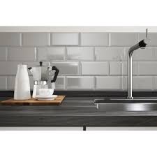 Light grey matte lacquer kitchen cabinets were combined. Metro Brick Gloss Medium Grey 10cm X 20cm Wall Tile