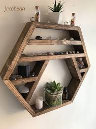 Large Crystal Display Shelf Hexagon Shelf Display Shelf Wood Shelves Shelf Design Decor