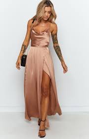 Revive Maxi Dress Champagne Beginning Boutique Champagne Maxi Dress Gold Maxi Dress Satin Bridesmaid Dresses