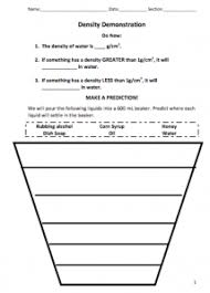 Density Demonstration Matter Science Sixth Grade Science Science Worksheets